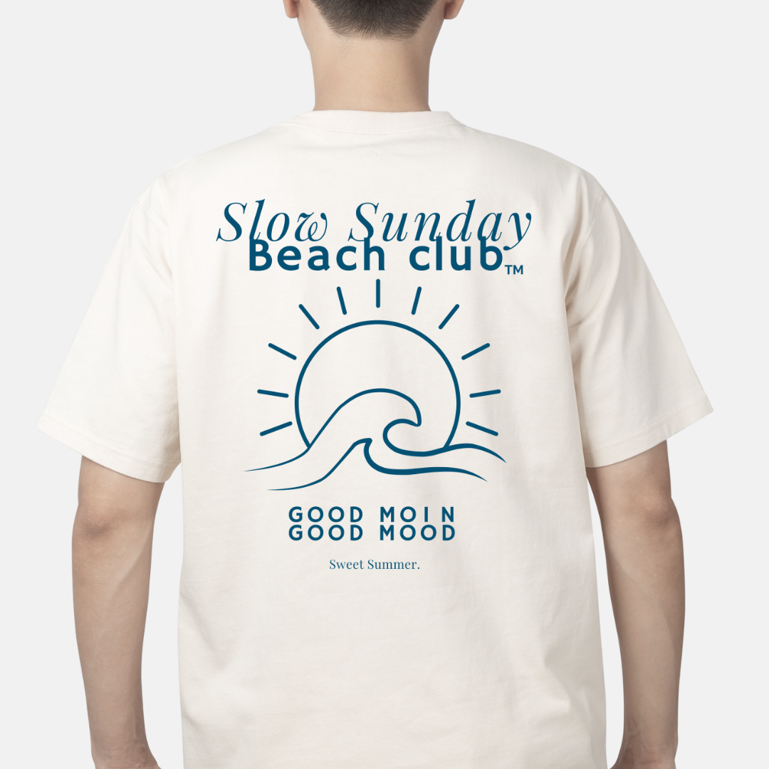 Slow Sunday Beach club Organic Unisex Oversized T-Shirt - Backprint